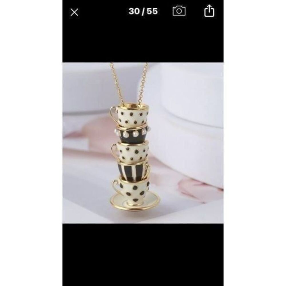 Handmade Black White Teacup Necklace New